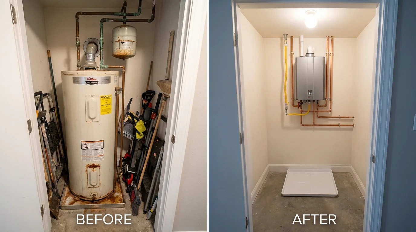 Tank water heater versus wall-mounted tankless unit comparison for Aledo, TX homeowners