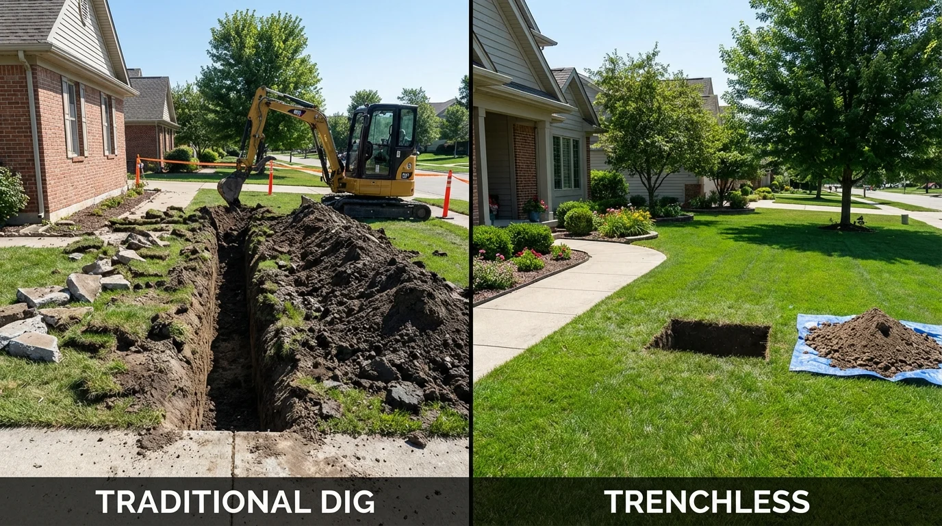 Trenchless sewer repair with minimal yard damage versus traditional excavation in Aledo, TX